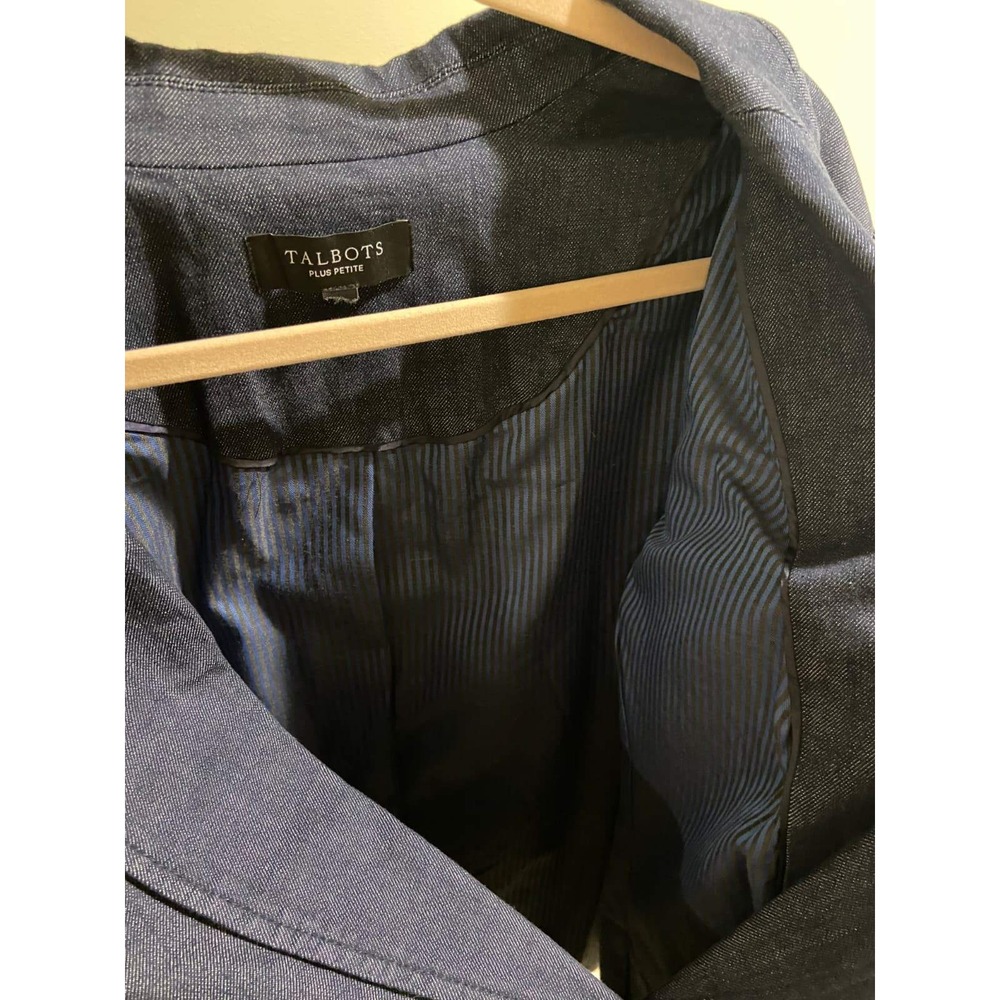 Talbots Plus Petite Indigo Denim Blazer Jacket Blue Single Button Lined Size 2XP - Picture 5 of 10